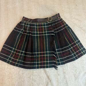 Vintage Kilt Pandora Skirt Tartan Plaid Fringe Belt Green Brown 4 4T Girls